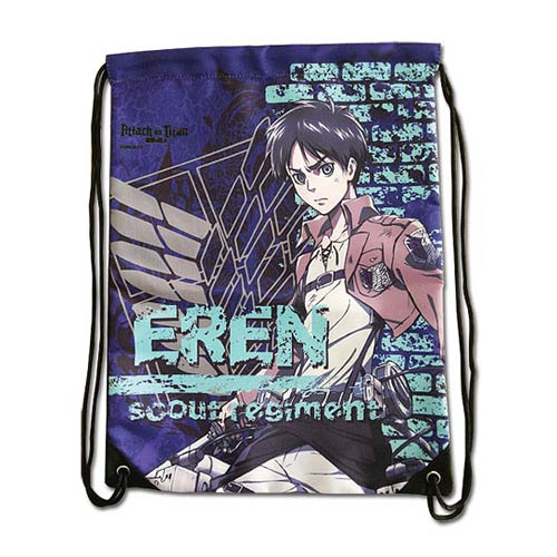 Attack on Titan Eren with Violet Background Drawstring Bag